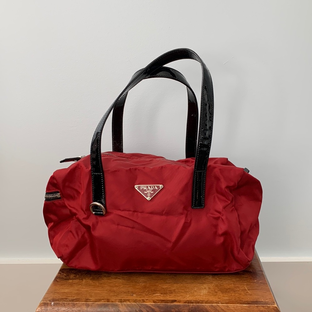 PRADA Tessuto Nylon Handbag In Red.